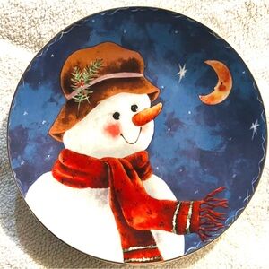 Elaine Thompson Rainbow Mountain Snowman 1997 12.5” Platter Signed VTG w/ Box